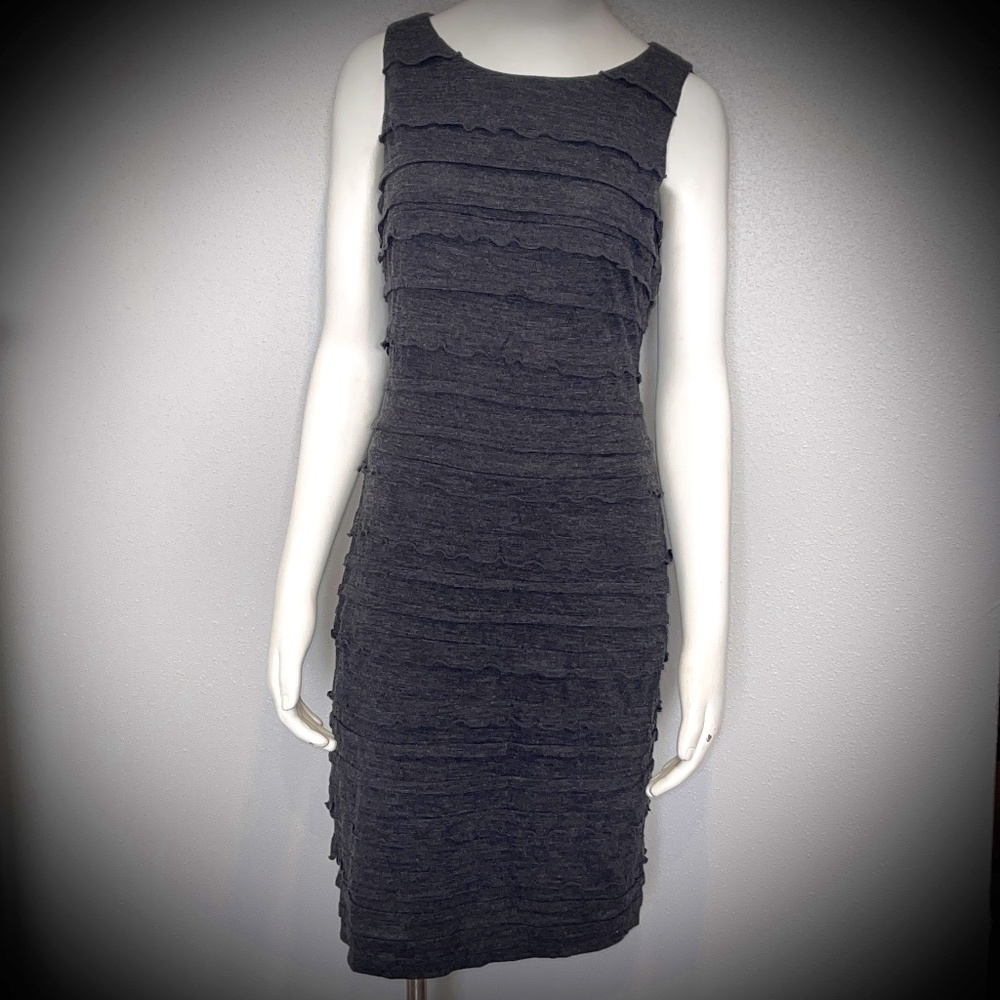 Calvin Klein Charcoal Gray Tiered Ruffle Sleeveless Sheath Dress Size 10